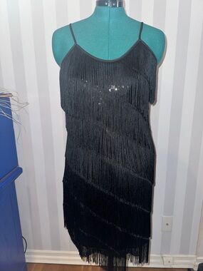 Black Fringe Slip Dress - Women